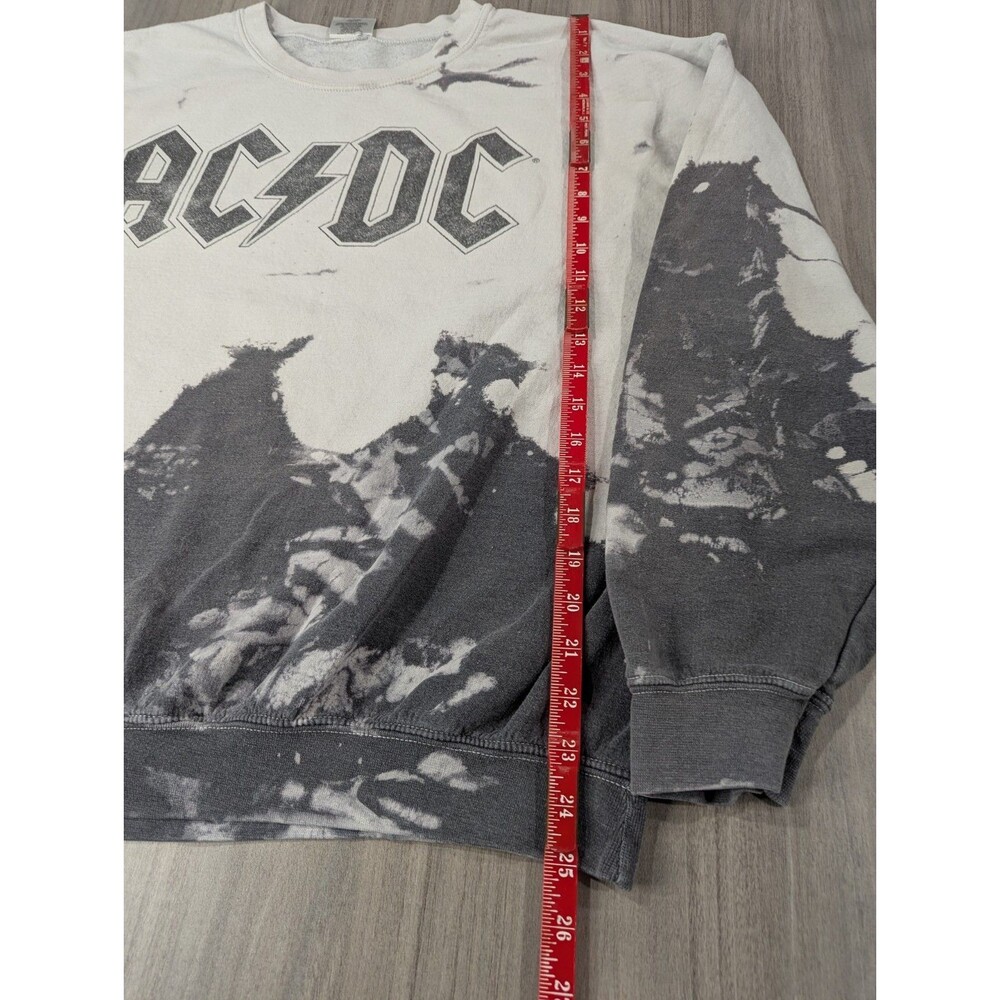 AC/DC Graphic Logo Fleece Crewneck Pullover Sweatshirt Tie Dye Gray White M - Picture 3 of 9